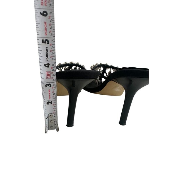 BEVERLY FELDMAN Rhinestone Black Satin Jeweled Sandals Heels Size 9 - Picture 10 of 12